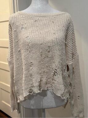 Timing Distressed Sweater - Cream